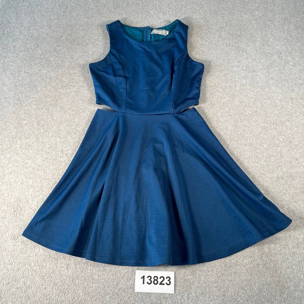 Belongsci Fit & Flare Dress Womens Small Petrol Blue Sleeveless Cutout Party